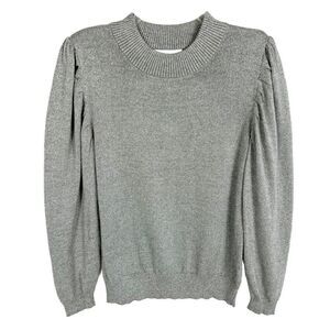 NEW Liz Claiborne Metallic Silver Puffed Sleeve Pullover Sweater Women’s Large